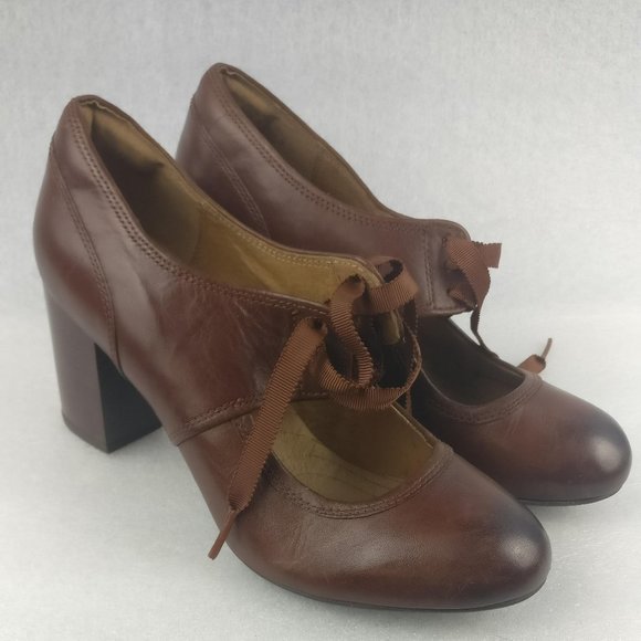 Soft LEATHER cushioned Footbed Chunky Heel Lightweight Academia PumpHeel 8us/6uk - Picture 2 of 7